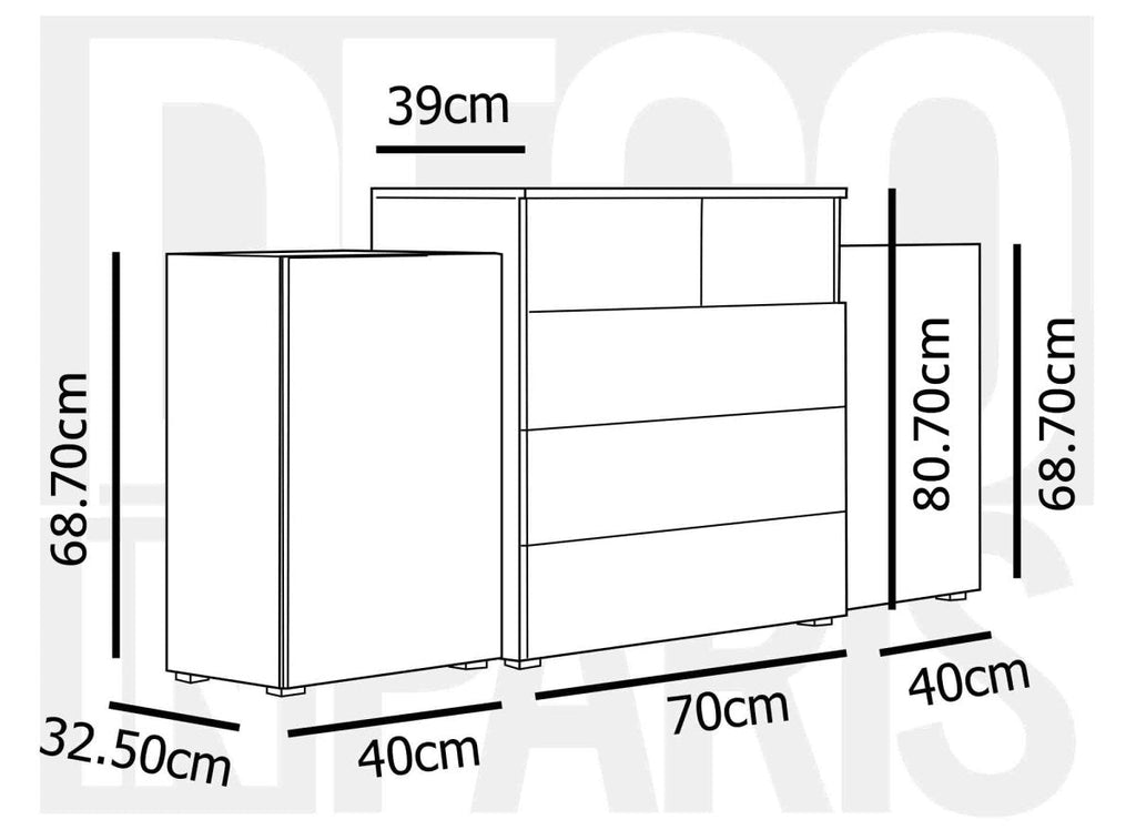 Buffet commodes 2 portes 3 tiroirs chêne et blanc avec LED - MARCEL