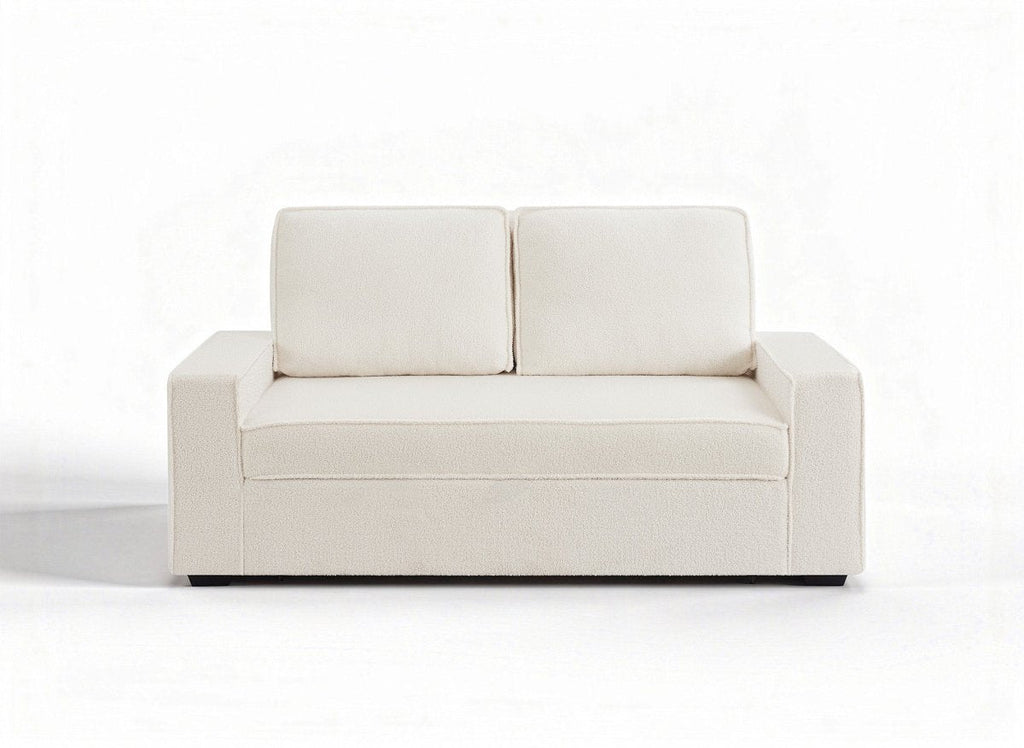 Canapé 3 places convertible en tissu bouclette écru JAMES