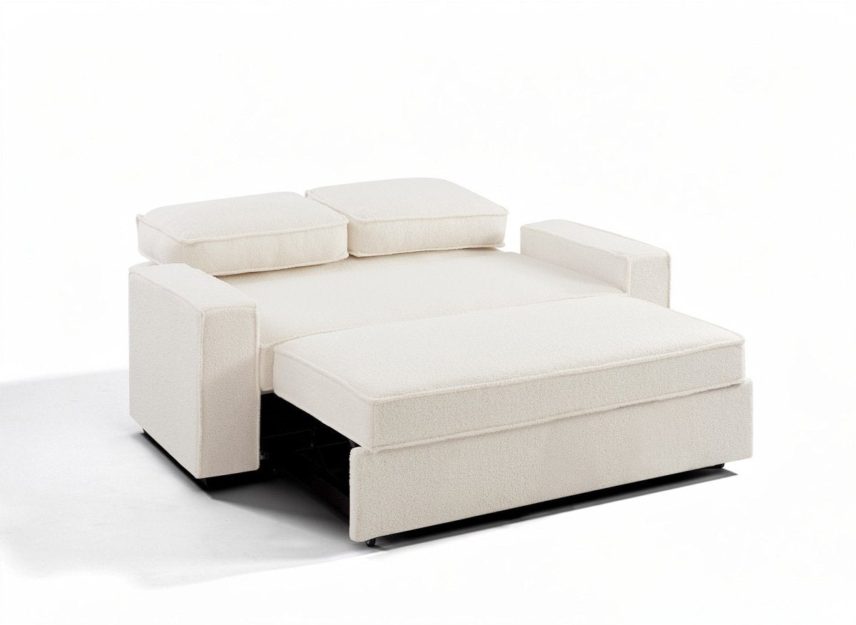Canapé 3 places convertible en tissu bouclette écru JAMES