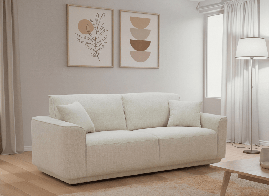 Canapé 3 places en velours chiné beige CARLOTA