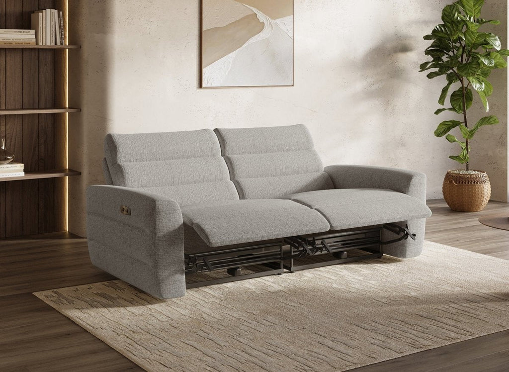 Canapé 3 places relax électrique en tissu bouclette beige DAVY
