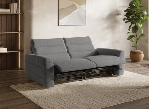 Canapé 3 places relax électrique en tissu bouclette gris DAVY