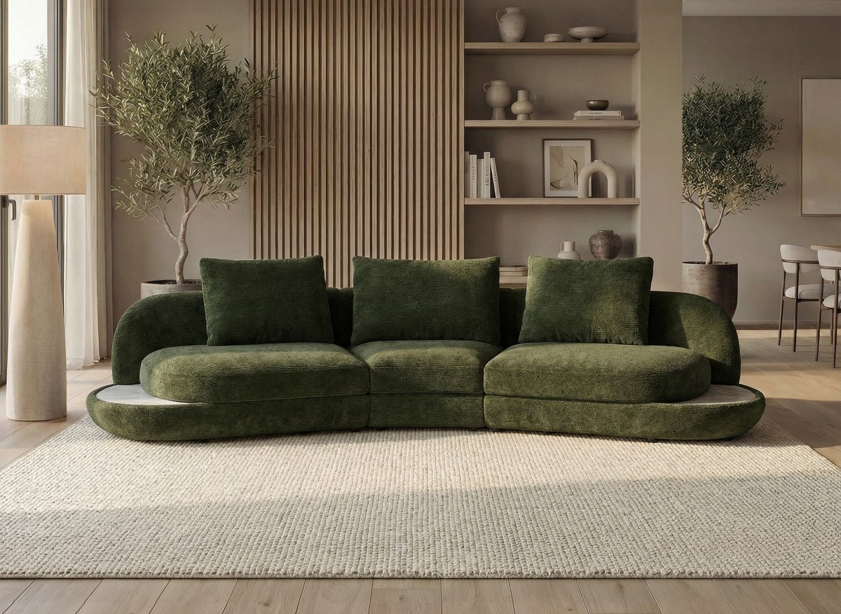 Canapé 4 places en velours tissé vert olive DARIUS