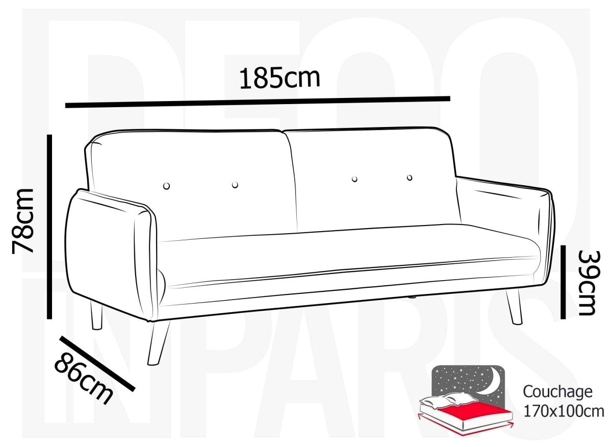 Canapé clic clac en tissu gris foncé avec pieds en bois NATAL