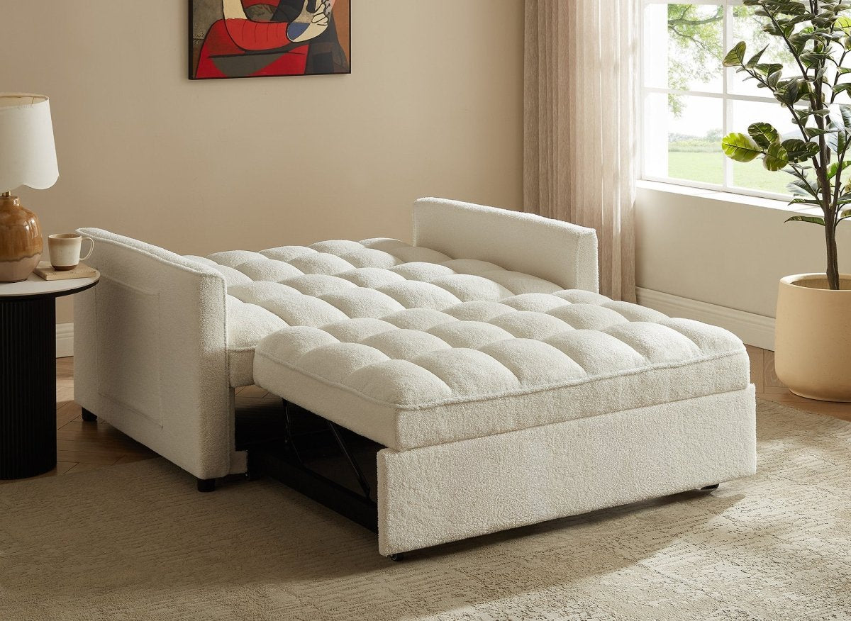 Canapé convertible 2 places en tissu bouclette écru JASPER