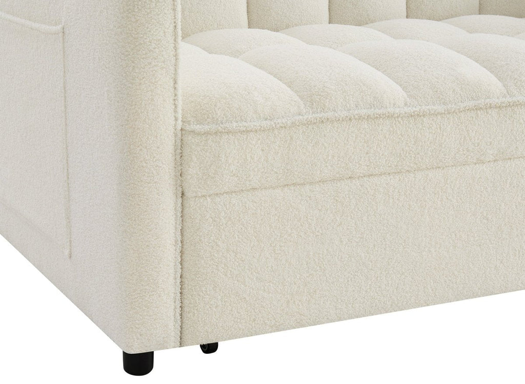 Canapé convertible 2 places en tissu bouclette écru JASPER