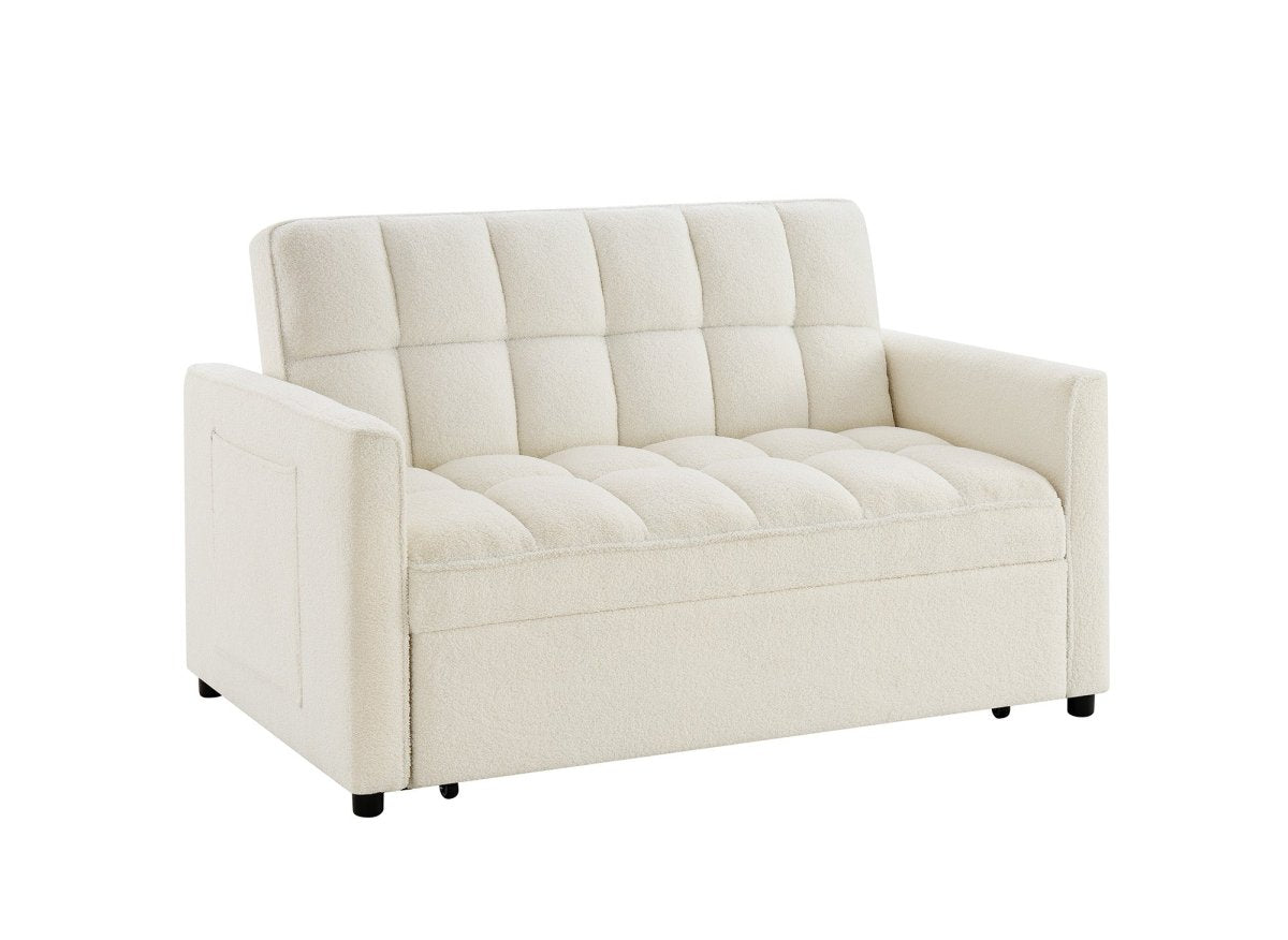 Canapé convertible 2 places en tissu bouclette écru JASPER