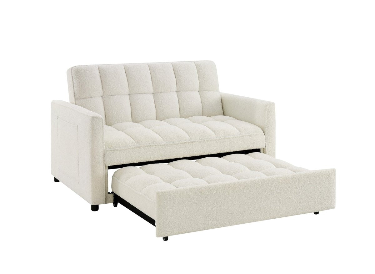 Canapé convertible 2 places en tissu bouclette écru JASPER
