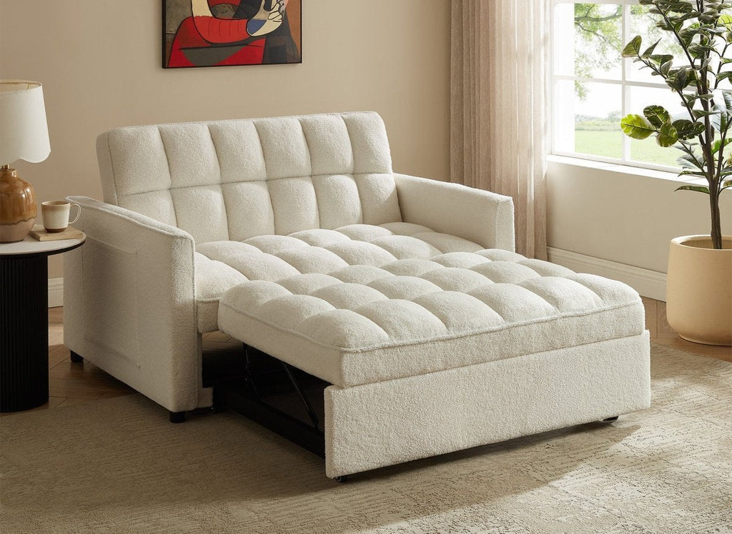 Canapé convertible 2 places en tissu bouclette écru JASPER