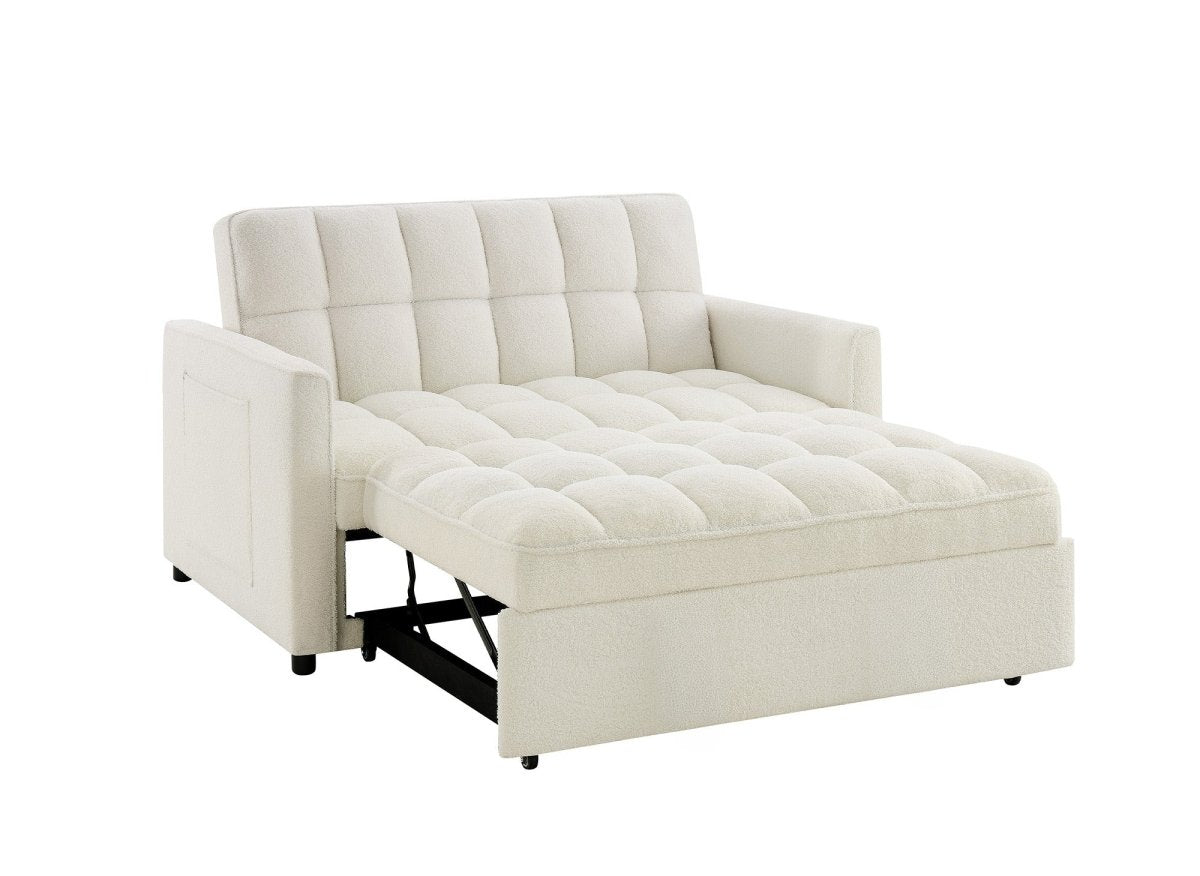 Canapé convertible 2 places en tissu bouclette écru JASPER