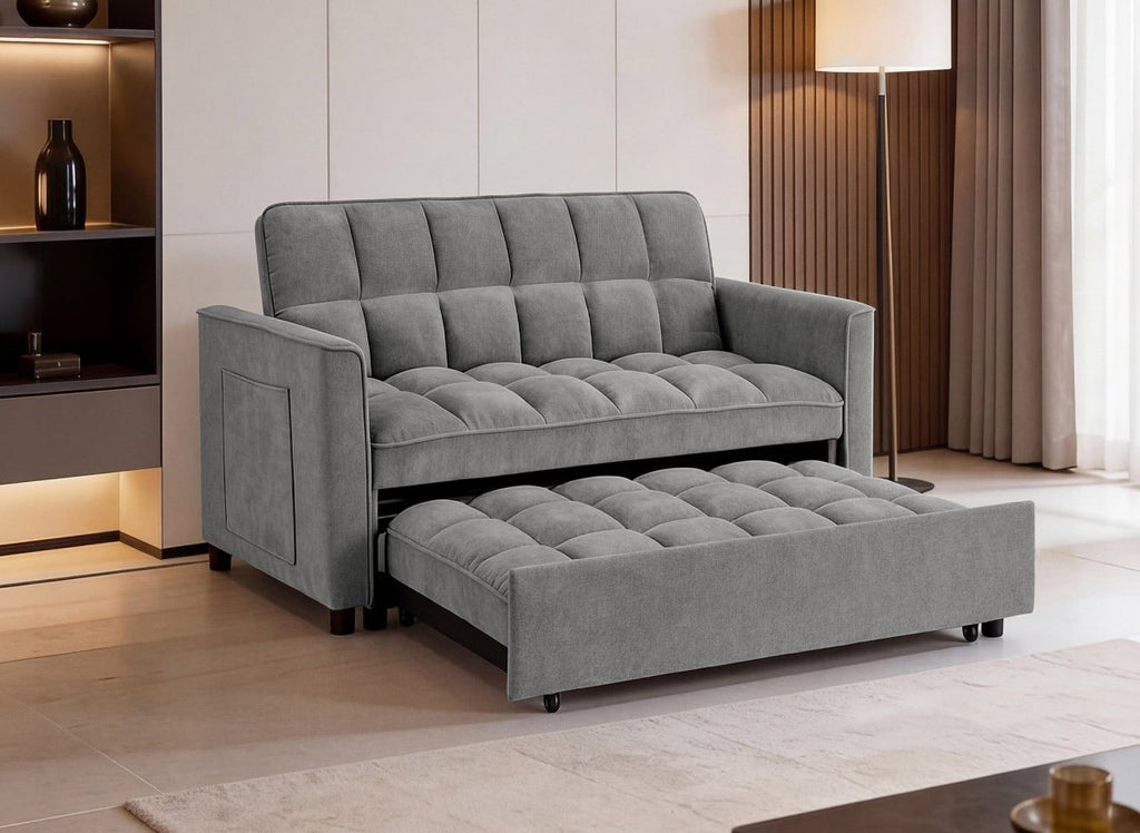 Canapé convertible 2 places en velours texturé gris JASPER