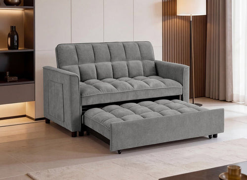 Canapé convertible 2 places en velours texturé gris JASPER
