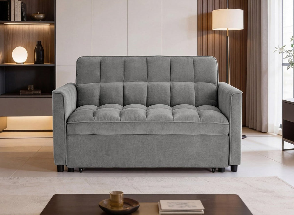 Canapé convertible 2 places en velours texturé gris JASPER