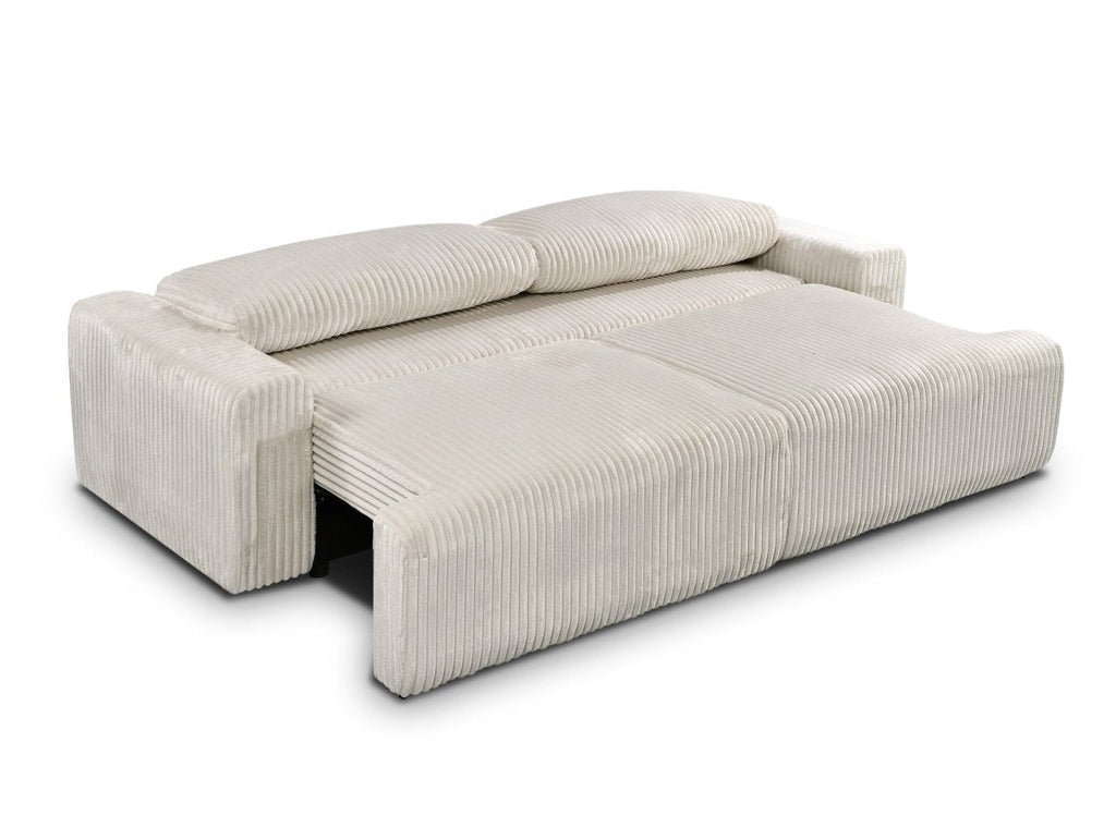 Canapé convertible 3 places avec coffre en velours côtelé épais beige MILO