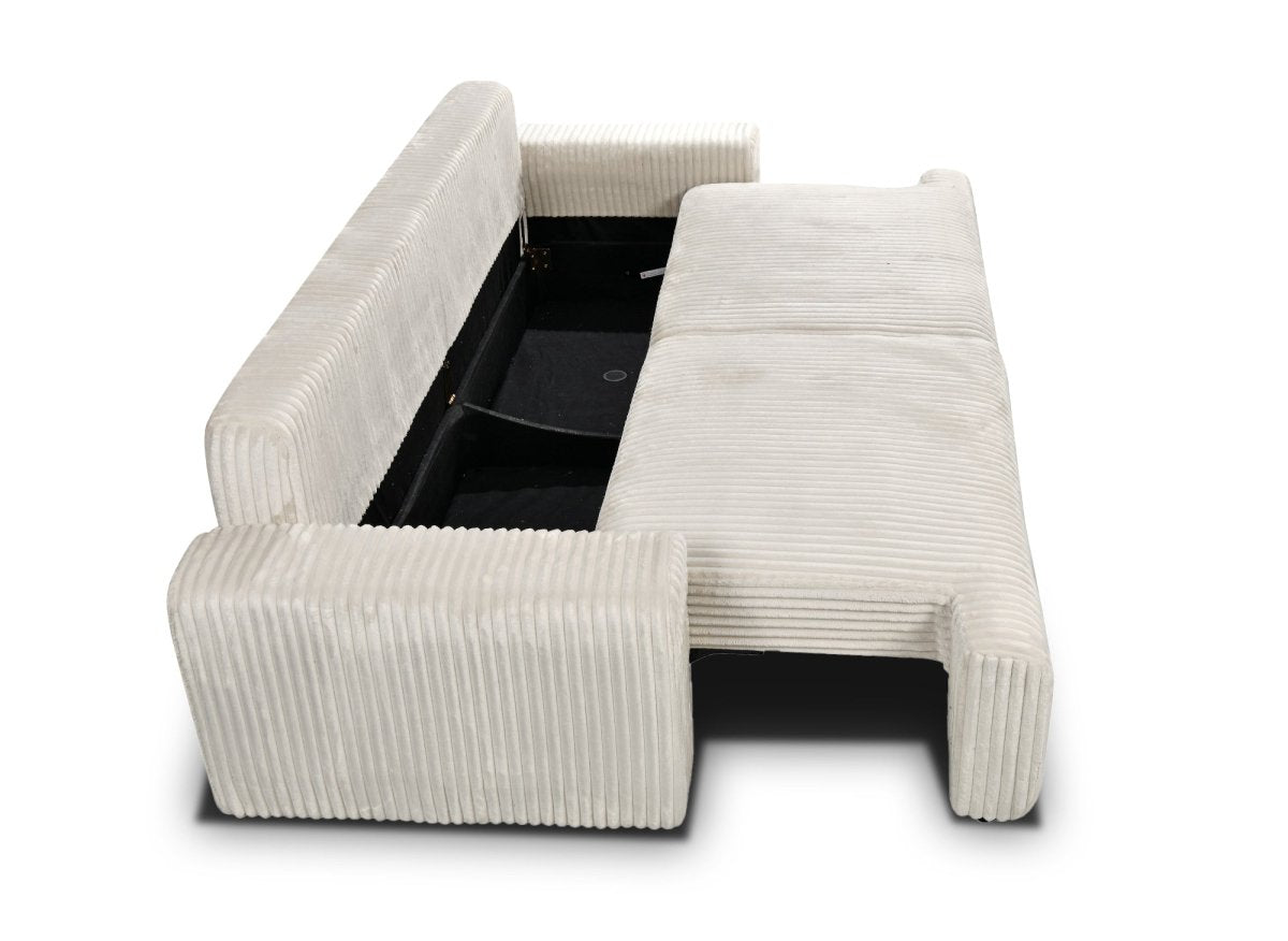 Canapé convertible 3 places avec coffre en velours côtelé épais beige MILO