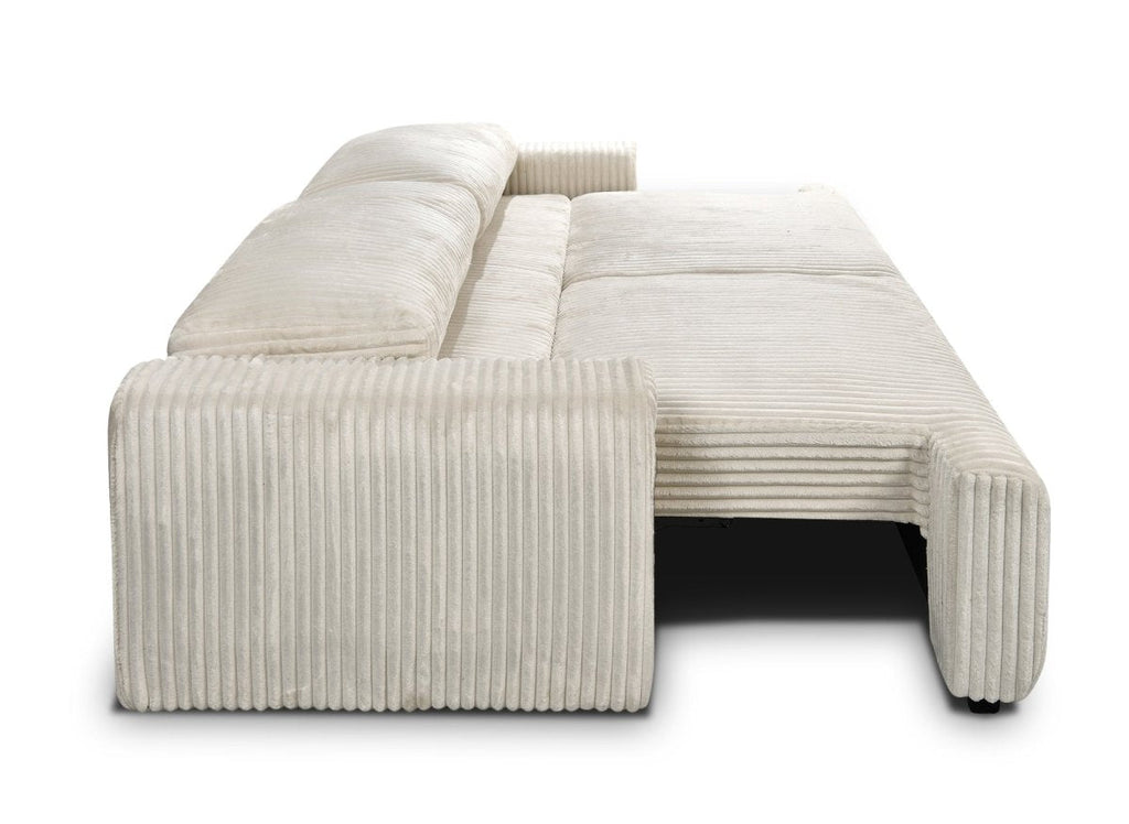 Canapé convertible 3 places avec coffre en velours côtelé épais beige MILO