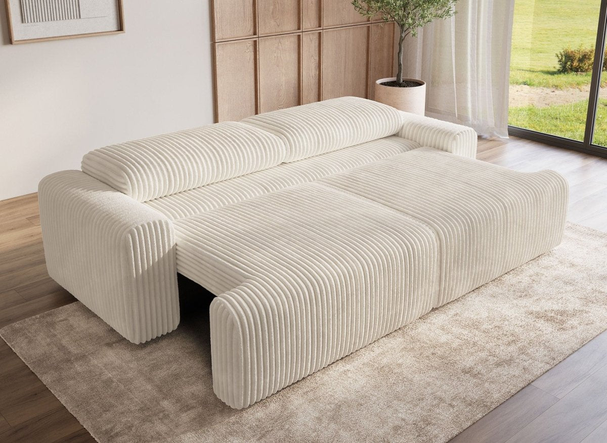 Canapé convertible 3 places avec coffre en velours côtelé épais beige MILO