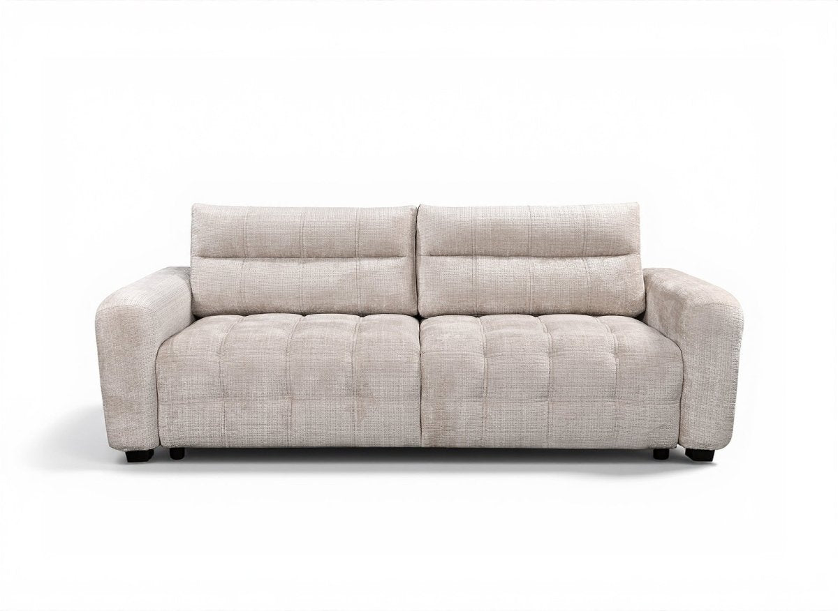 Canapé convertible avec coffre 3 places en velours chiné beige RALYA