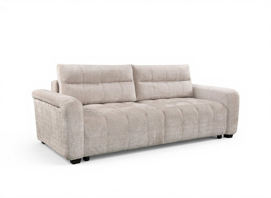 Canapé convertible avec coffre 3 places en velours chiné beige RALYA