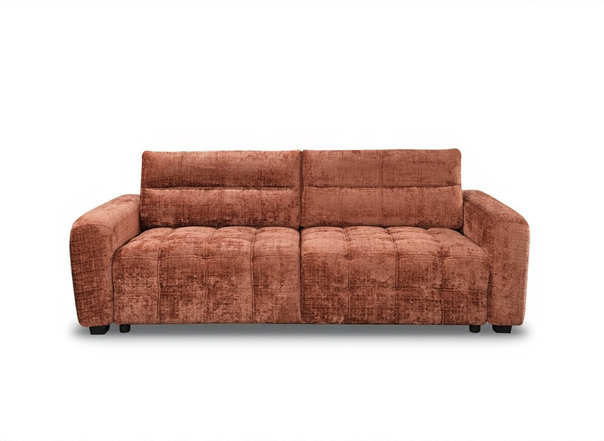 Canapé convertible avec coffre 3 places en velours chiné terracotta RALYA