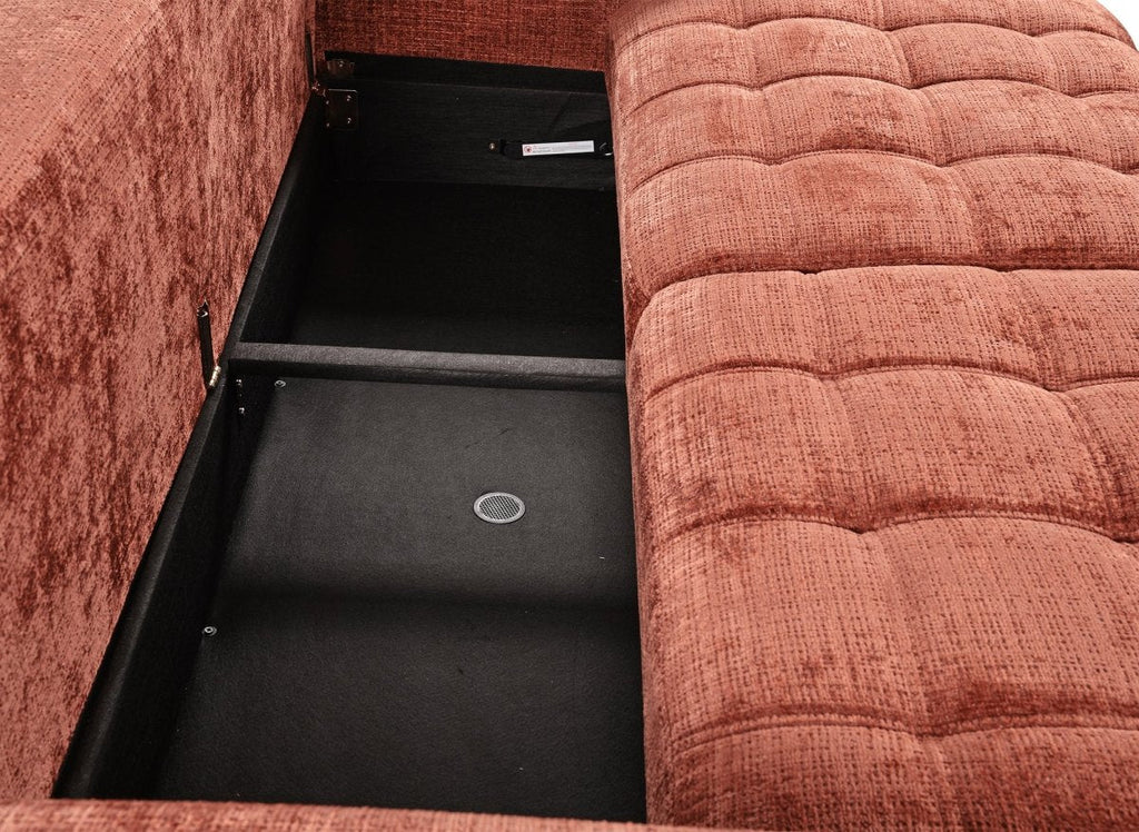 Canapé convertible avec coffre 3 places en velours chiné terracotta RALYA