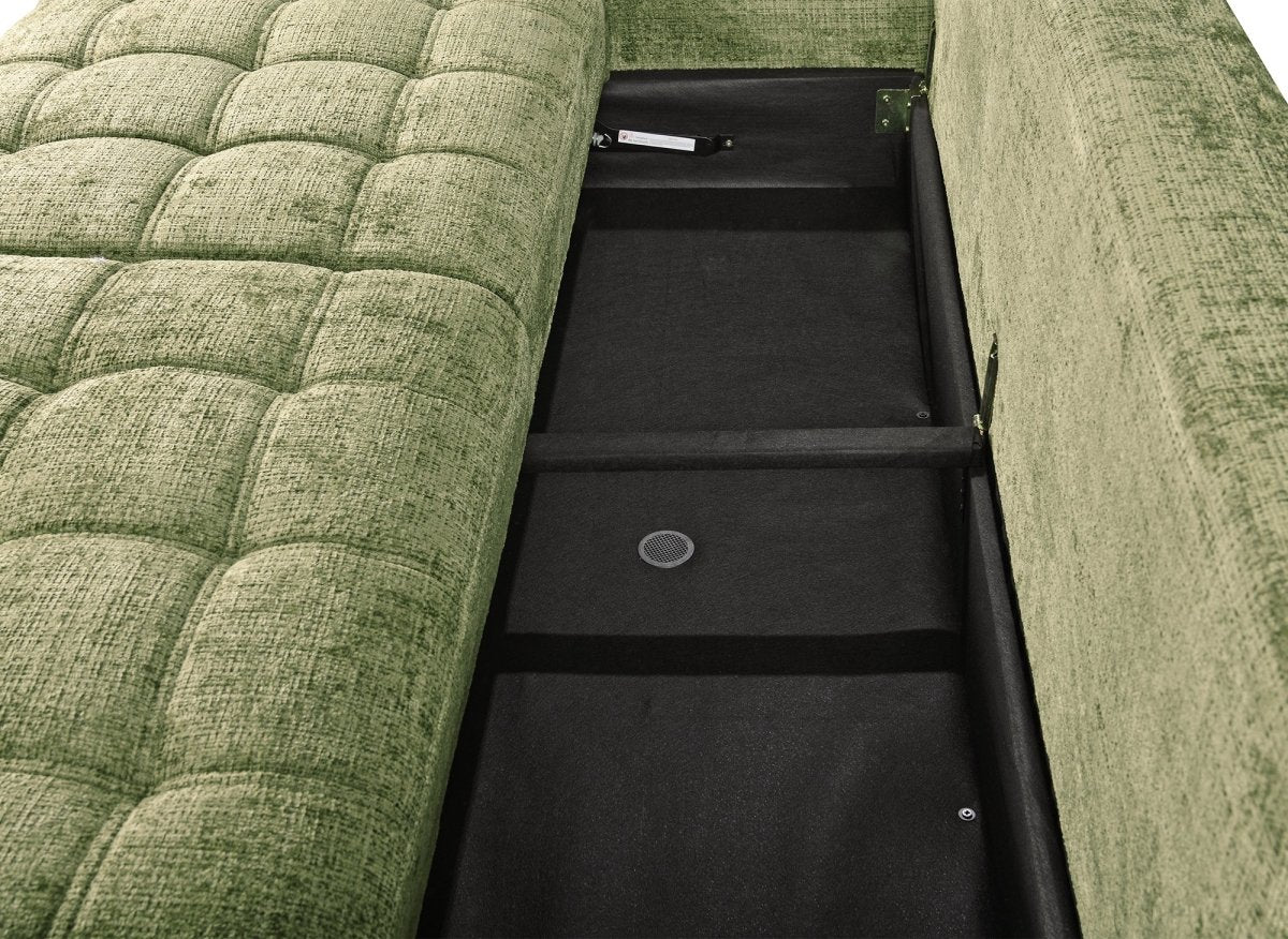 Canapé convertible avec coffre 3 places en velours chiné vert olive RALYA
