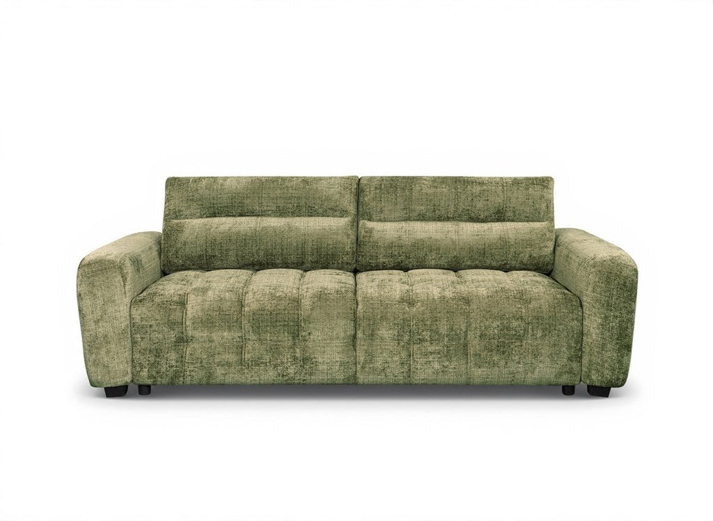 Canapé convertible avec coffre 3 places en velours chiné vert olive RALYA