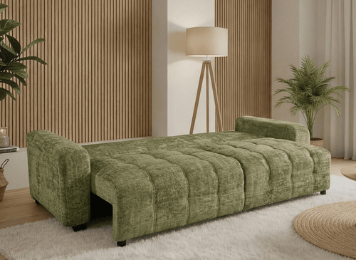 Canapé convertible avec coffre 3 places en velours chiné vert olive RALYA