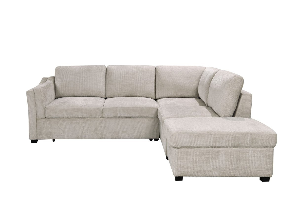 Canapé convertible avec coffre en velours chiné beige BARNEY - Angle droit