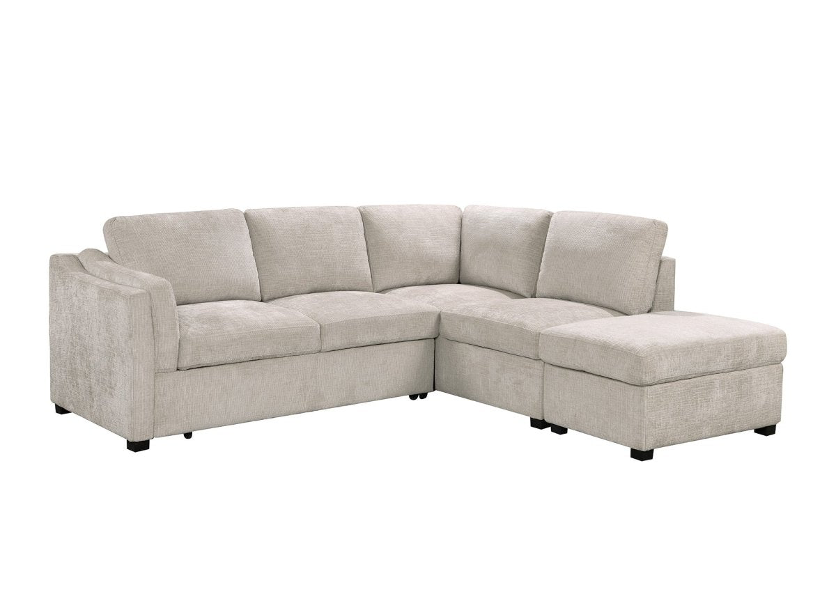 Canapé convertible avec coffre en velours chiné beige BARNEY - Angle droit