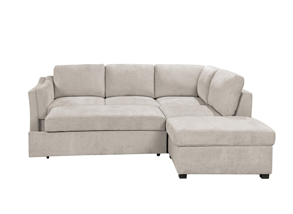 Canapé convertible avec coffre en velours chiné beige BARNEY - Angle droit