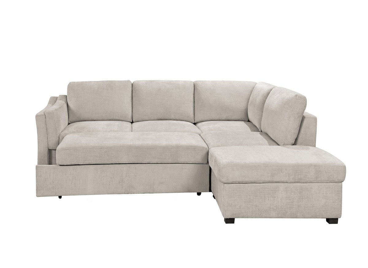 Canapé convertible avec coffre en velours chiné beige BARNEY - Angle droit