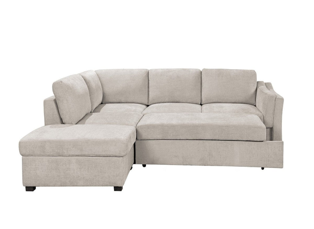 Canapé convertible avec coffre en velours chiné beige BARNEY - Angle gauche