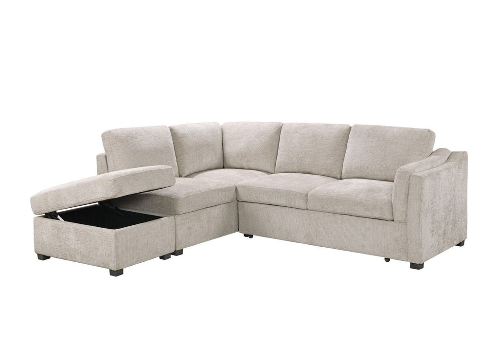 Canapé convertible avec coffre en velours chiné beige BARNEY - Angle gauche