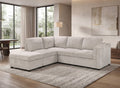 Canapé convertible avec coffre en velours chiné beige BARNEY - Angle gauche