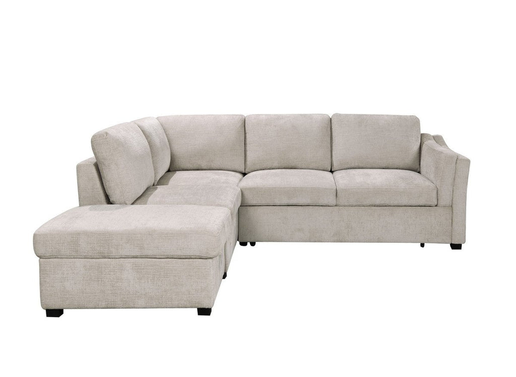 Canapé convertible avec coffre en velours chiné beige BARNEY - Angle gauche