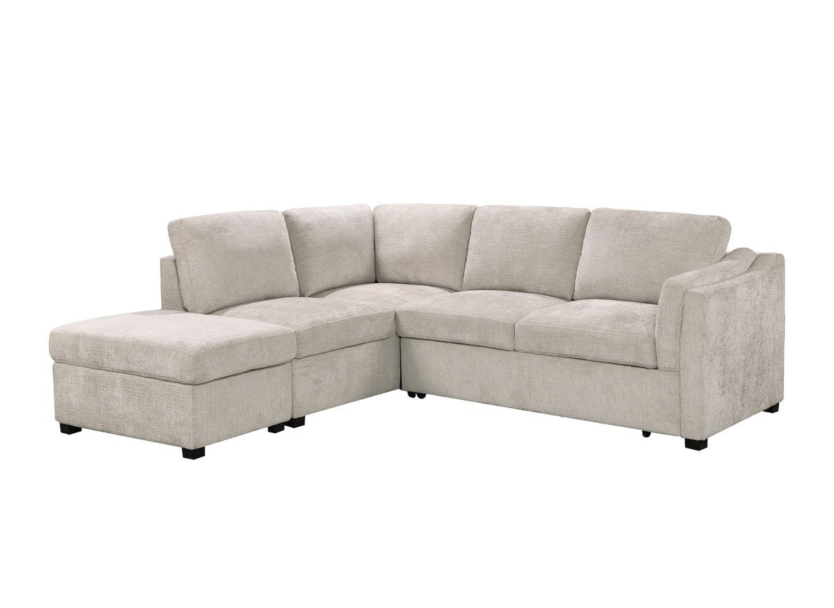Canapé convertible avec coffre en velours chiné beige BARNEY - Angle gauche