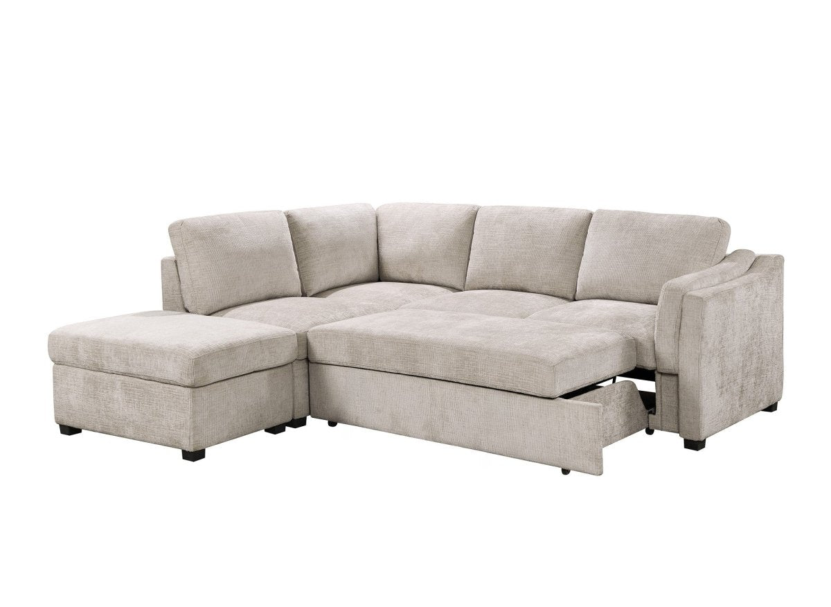 Canapé convertible avec coffre en velours chiné beige BARNEY - Angle gauche