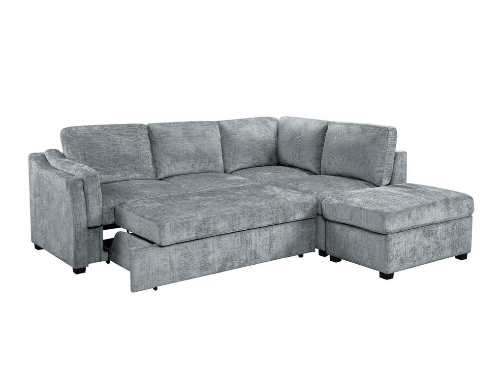 Canapé convertible avec coffre en velours chiné gris BARNEY - Angle droit