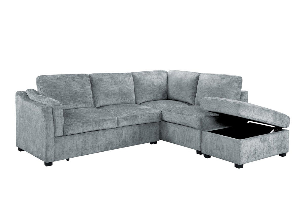 Canapé convertible avec coffre en velours chiné gris BARNEY - Angle droit