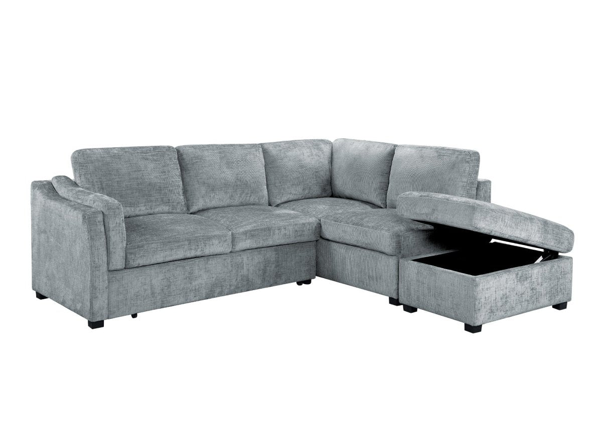 Canapé convertible avec coffre en velours chiné gris BARNEY - Angle droit