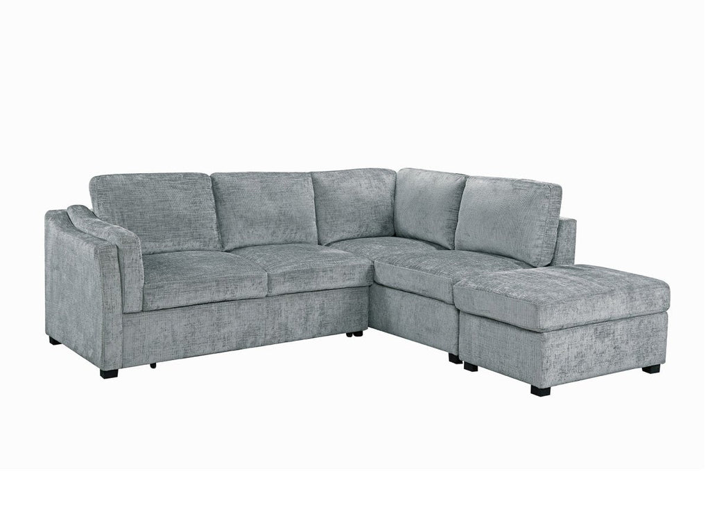 Canapé convertible avec coffre en velours chiné gris BARNEY - Angle droit