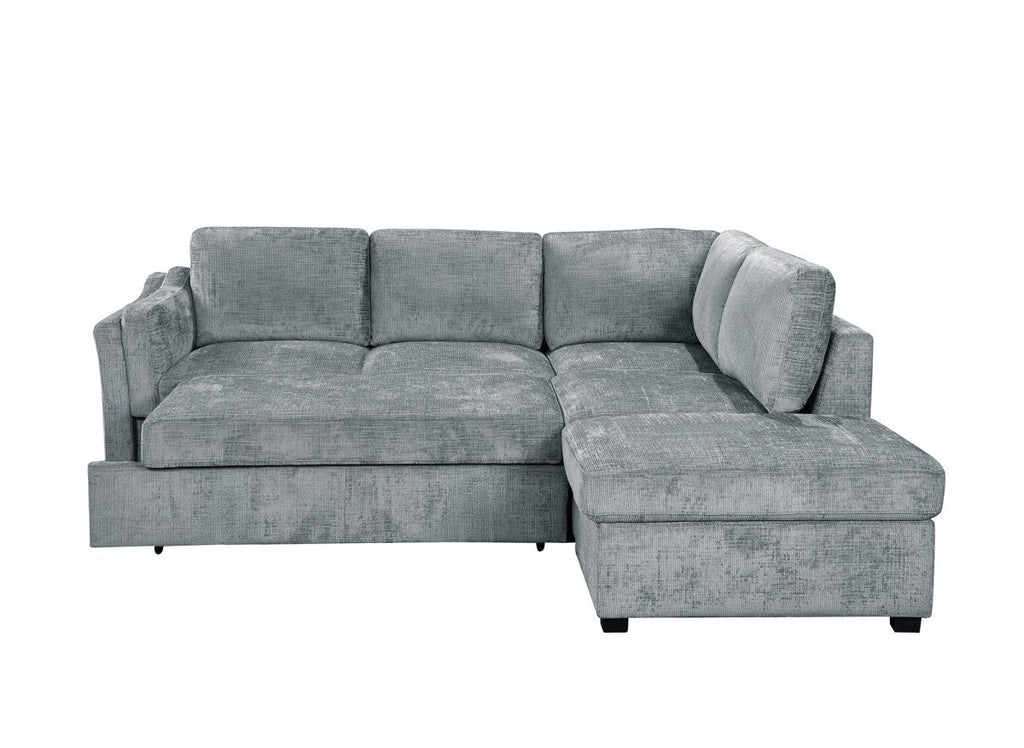 Canapé convertible avec coffre en velours chiné gris BARNEY - Angle droit