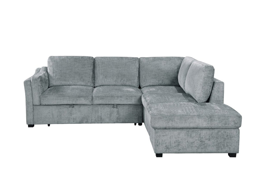 Canapé convertible avec coffre en velours chiné gris BARNEY - Angle droit