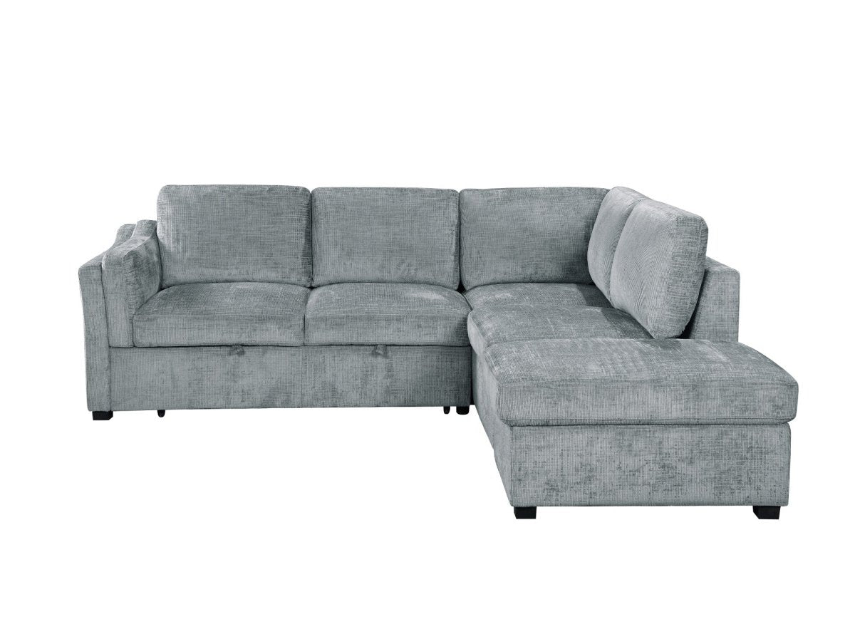 Canapé convertible avec coffre en velours chiné gris BARNEY - Angle droit