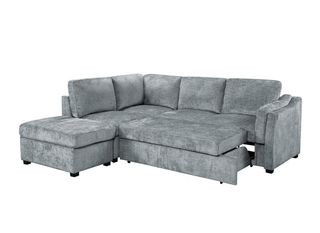 Canapé convertible avec coffre en velours chiné gris BARNEY - Angle gauche