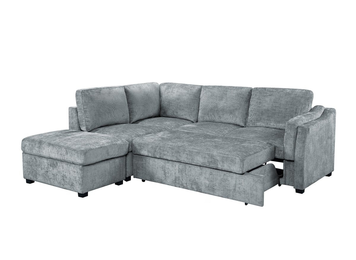 Canapé convertible avec coffre en velours chiné gris BARNEY - Angle gauche