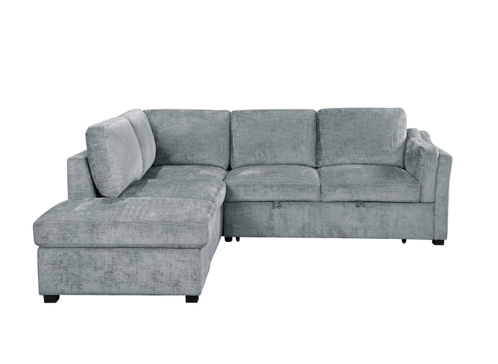 Canapé convertible avec coffre en velours chiné gris BARNEY - Angle gauche