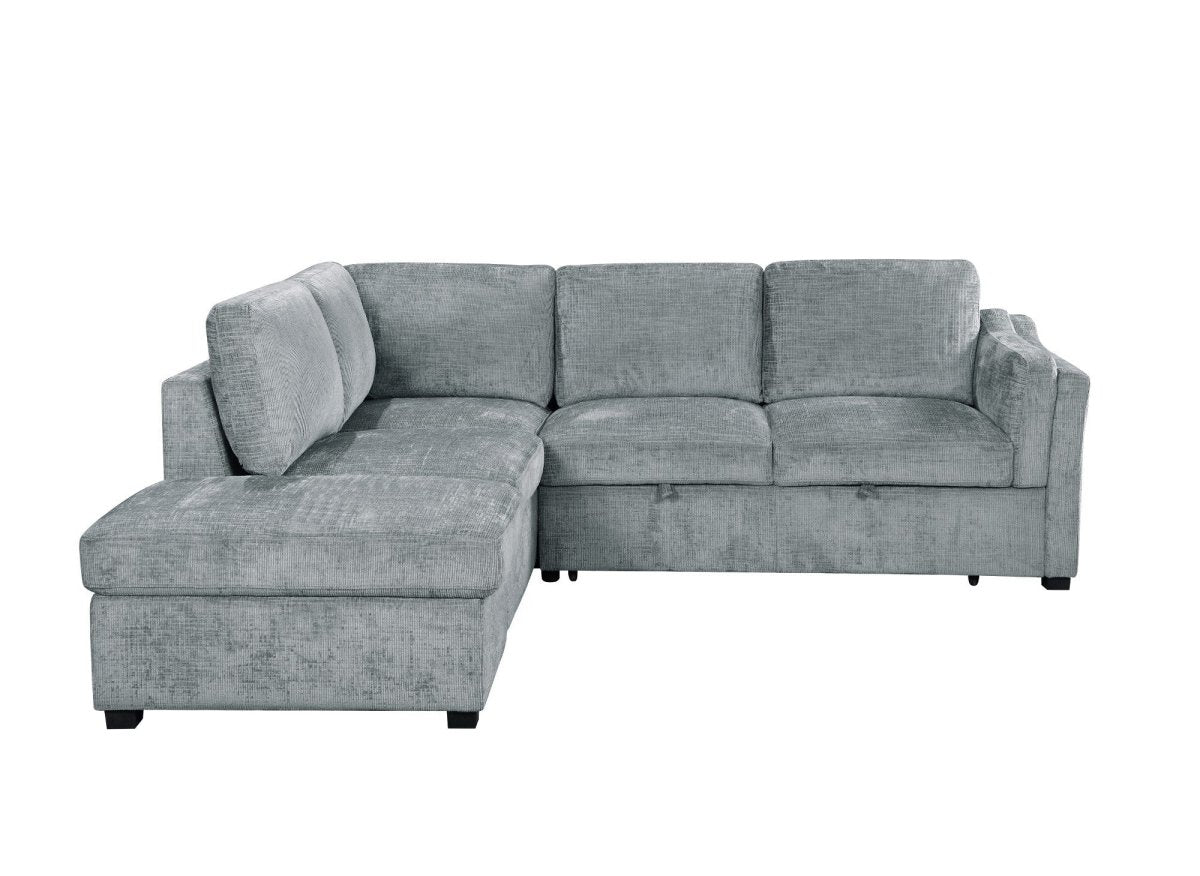 Canapé convertible avec coffre en velours chiné gris BARNEY - Angle gauche