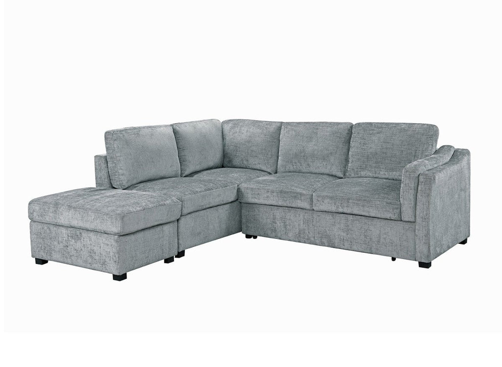 Canapé convertible avec coffre en velours chiné gris BARNEY - Angle gauche